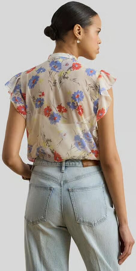 Lauren Ralph Lauren shaped fit blouse met officierskraag en materiaalgelijke strik