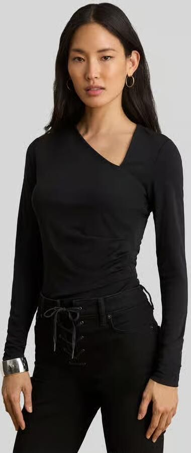 Lauren Ralph Lauren slim fit shirt met lange mouwen met asymmetrische hals - Foto 2