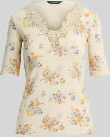 Lauren Ralph Lauren slim fit T-shirt van katoenmix met kant