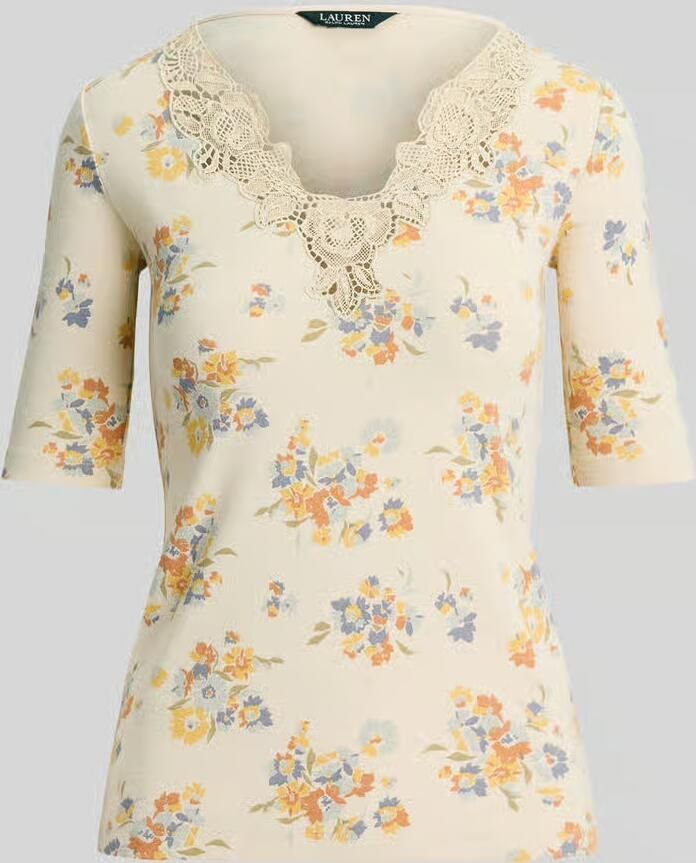 Lauren Ralph Lauren slim fit T-shirt van katoenmix met kant - Foto 2