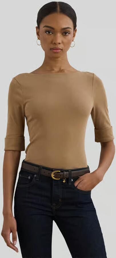 Lauren Ralph Lauren T-shirt met geribde boothals model 'JUDY' - Foto 8