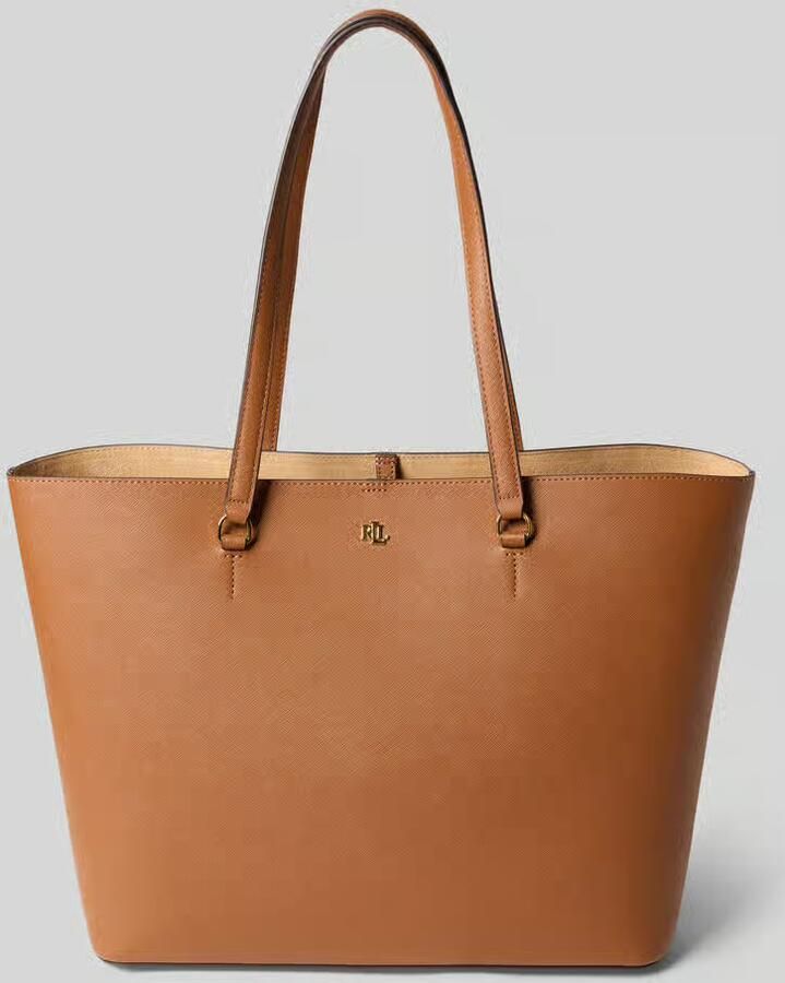 Ralph Lauren Leren Schoudertas met Interne Compartiment en Ritssluiting Brown Dames