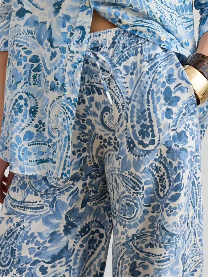 Lauren Ralph Lauren Wijdte broek van puur linnen met all-over motief