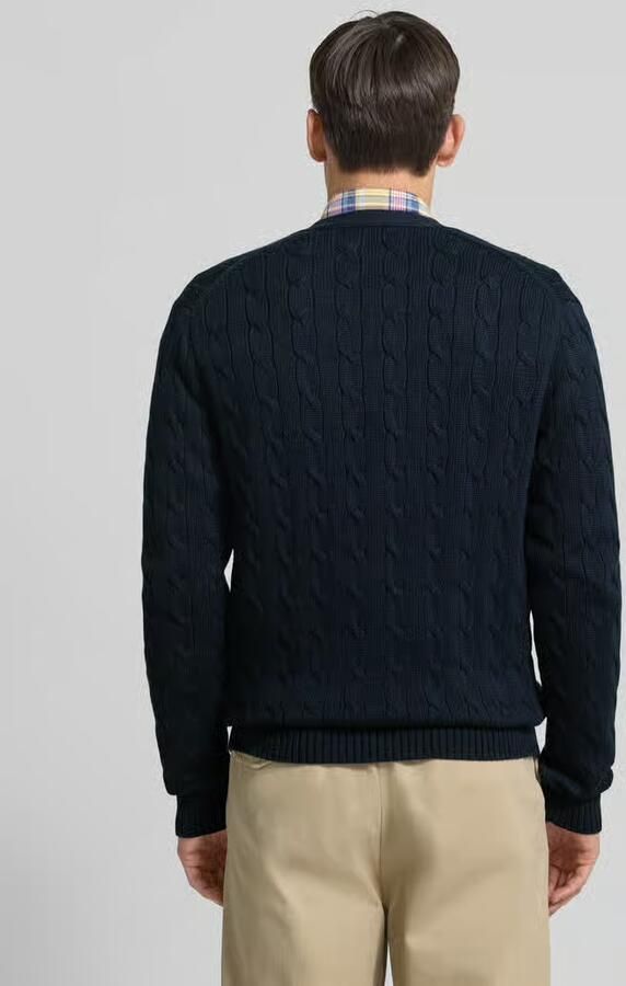 Ralph Lauren Kabelgebreide V-Hals Cardigan met Pony Borduursel Blue Dames
