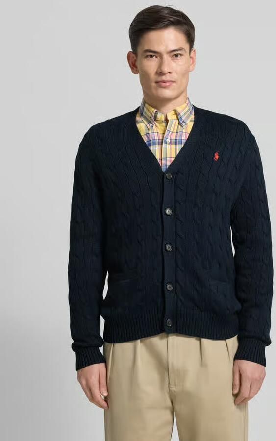 Ralph Lauren Kabelgebreide V-Hals Cardigan met Pony Borduursel Blue Dames - Foto 4