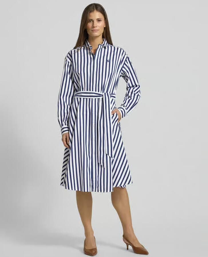 Polo Ralph Lauren Blauwe Gestreepte Jurk met Taille Riem Blue Dames - Foto 2