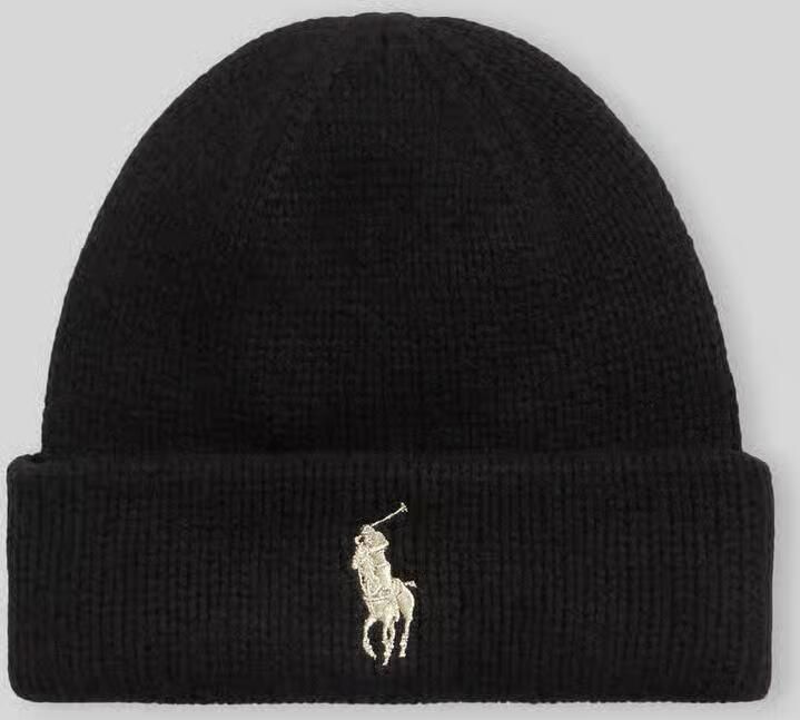 Ralph Lauren Zwarte Heren Geborduurd Logo Beanie Black Heren