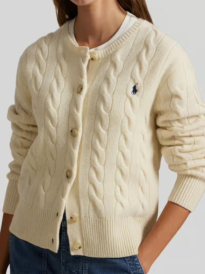 Polo Ralph Lauren Gebreid jack van een mix van linnen en kasjmier met kabelpatroon