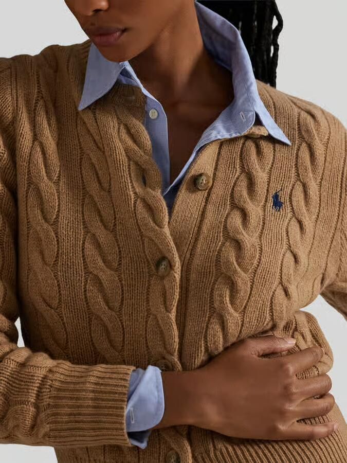 Polo Ralph Lauren Gebreid jack van een mix van linnen en kasjmier met kabelpatroon