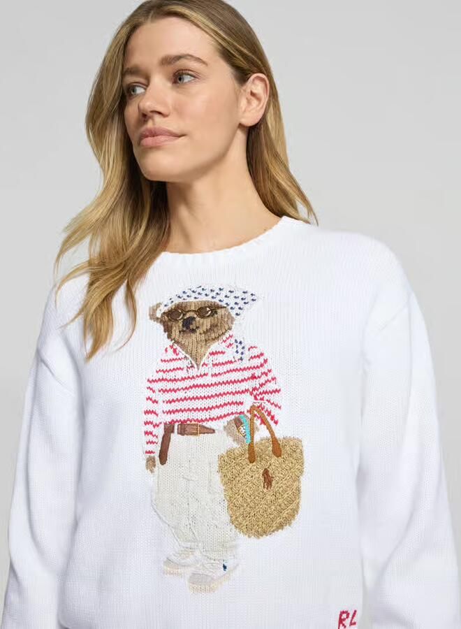 Polo Ralph Lauren regular fit gebreide pullover van mix van katoen en linnen met beer-intarsiën