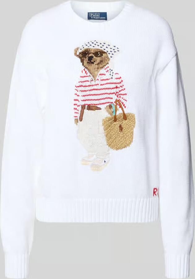 Polo Ralph Lauren regular fit gebreide pullover van mix van katoen en linnen met beer-intarsiën - Foto 2