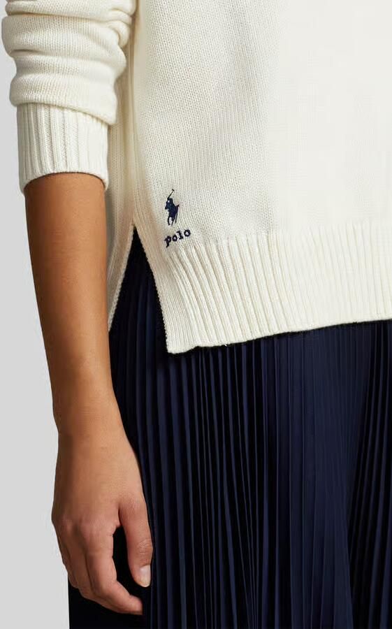 Polo Ralph Lauren Katoenen Crew-Neck Sweater met Zijsplitten White Dames
