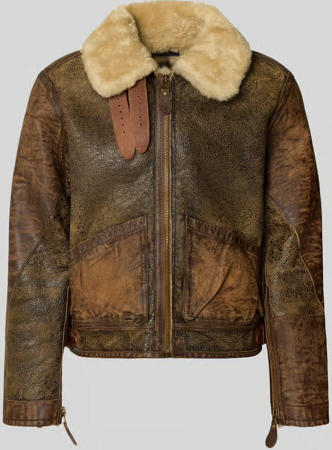 Polo Ralph Lauren Regular fit leren jack met kraag van lamsvacht model 'ICELANDIC'