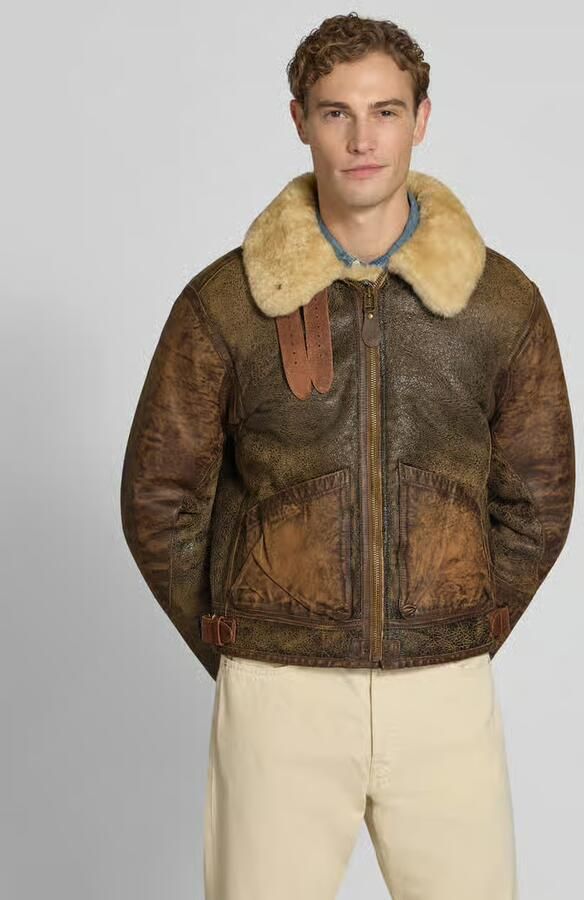 Polo Ralph Lauren Regular fit leren jack met kraag van lamsvacht model 'ICELANDIC' - Foto 3