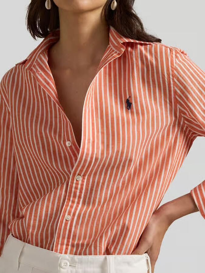 Polo Ralph Lauren Regular fit overhemdblouse van mix van katoen en linnen