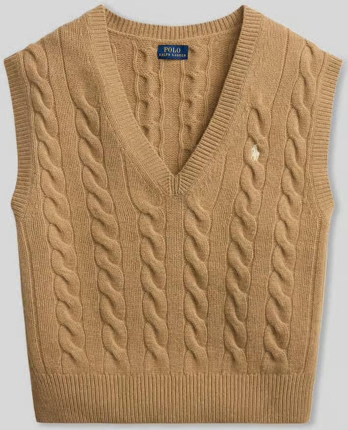Ralph Lauren Punto Polo slv vn po-sleeveless-pullover 211949994001 collection camel Brown Dames - Foto 2