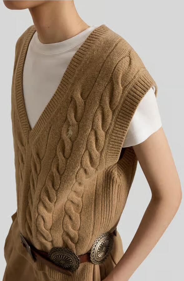 Ralph Lauren Punto Polo slv vn po-sleeveless-pullover 211949994001 collection camel Brown Dames