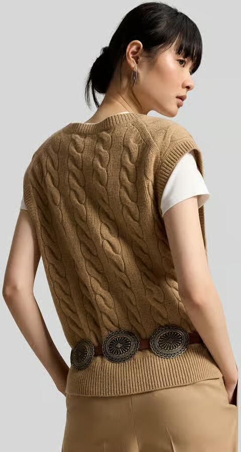 Ralph Lauren Punto Polo slv vn po-sleeveless-pullover 211949994001 collection camel Brown Dames - Foto 3