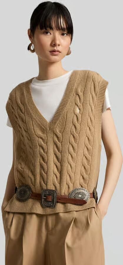 Ralph Lauren Punto Polo slv vn po-sleeveless-pullover 211949994001 collection camel Brown Dames - Foto 4