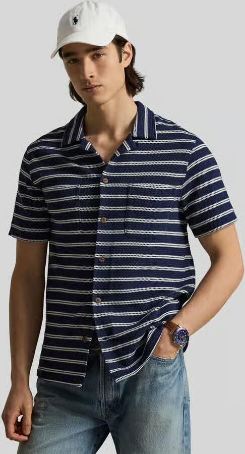 Polo Ralph Lauren regular fit vrijetijdsoverhemd van katoenmix met gaatjesmotief-strepen - Foto 4