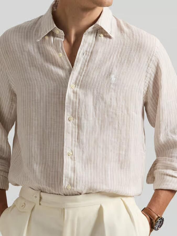 Polo Ralph Lauren Overhemd Lange Mouw CHEMISE RAYEE COUPE DROITE EN LIN