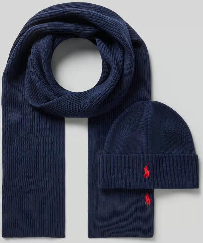 Polo Ralph Lauren Wollen sjaal en muts in een set met logostitching