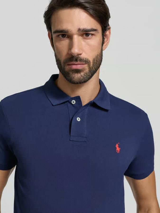 Ralph Lauren Klassieke Donkerblauwe Katoenen Polo met Rood Logo Borduurwerk Blauw Heren