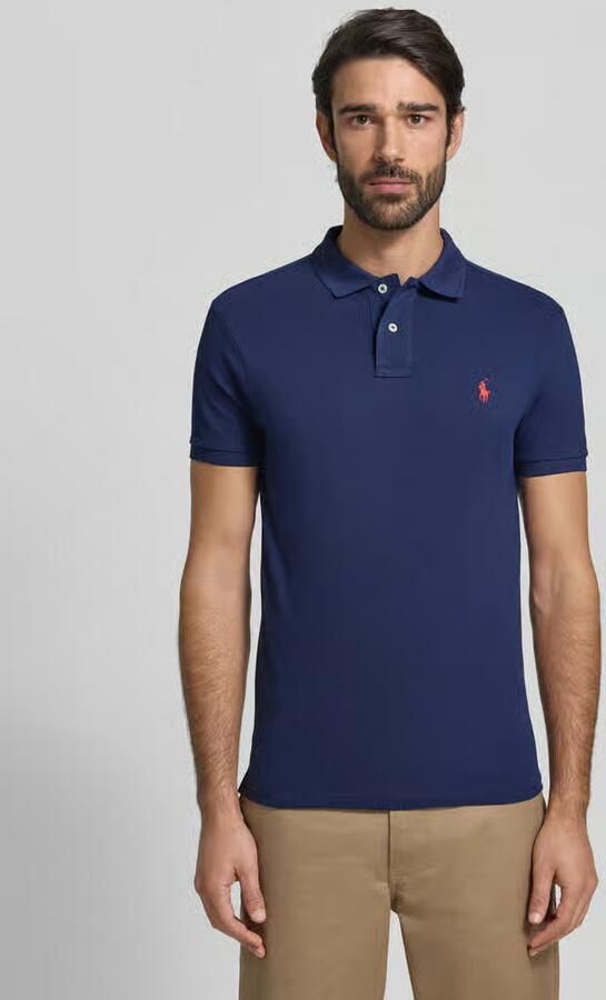 Ralph Lauren Klassieke Donkerblauwe Katoenen Polo met Rood Logo Borduurwerk Blauw Heren - Foto 5