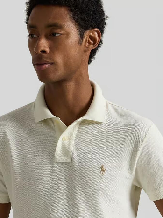 Ralph Lauren Slim Fit Polo Shirt Korte Mouw Ecru Beige Heren