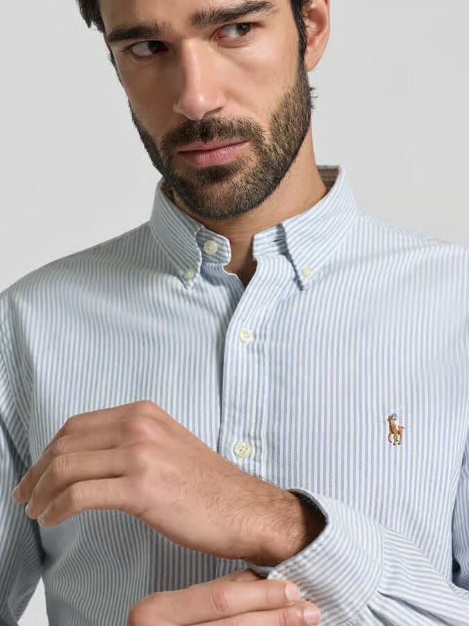 Ralph Lauren Slim Fit Blauw Wit Gestreept Oxford Overhemd voor Heren Blauw Heren - Foto 4