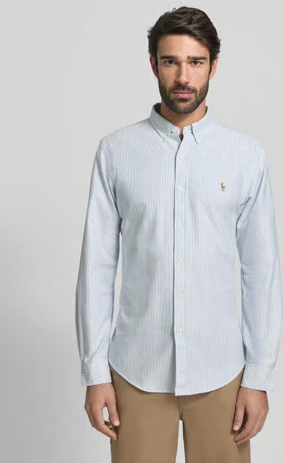 Ralph Lauren Slim Fit Blauw Wit Gestreept Oxford Overhemd voor Heren Blauw Heren - Foto 11