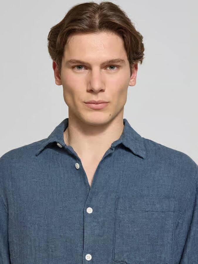 Redefined Rebel slim fit vrijetijdsoverhemd van mix van katoen en linnen model 'NELSON'