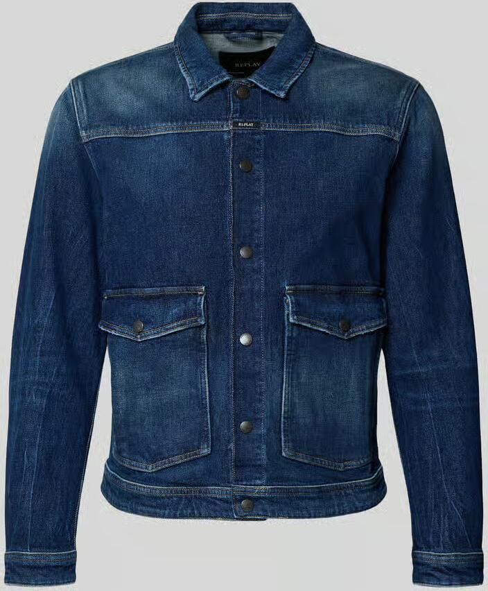 Replay jeansjack met klepzakken en kentkraag - Foto 2
