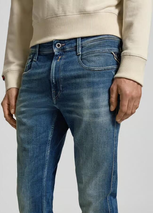 Replay Slim fit jeans van katoenmix in destroyed-look - Foto 2