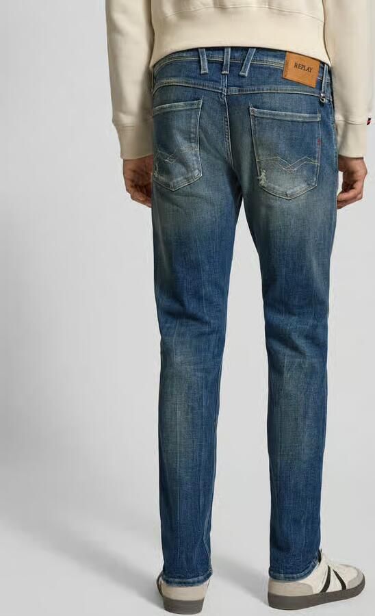 Replay Slim fit jeans van katoenmix in Destroyed-look - Foto 3