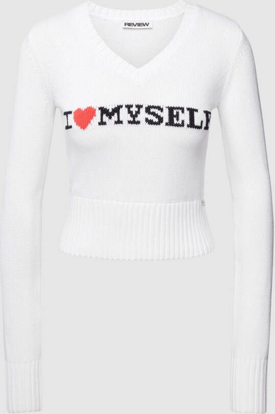 Review Gebreide pullover met stitching 'I LOVE MYSELF'