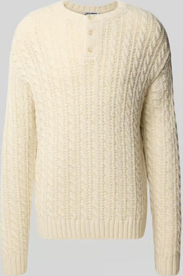 REVIEW Gebreide pullover met kabelpatroon met henley-kraag