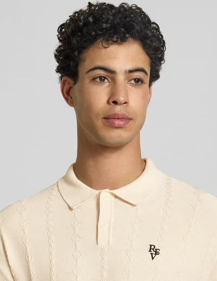 REVIEW Gebreide pullover met Structuurpatroon en Polokraag