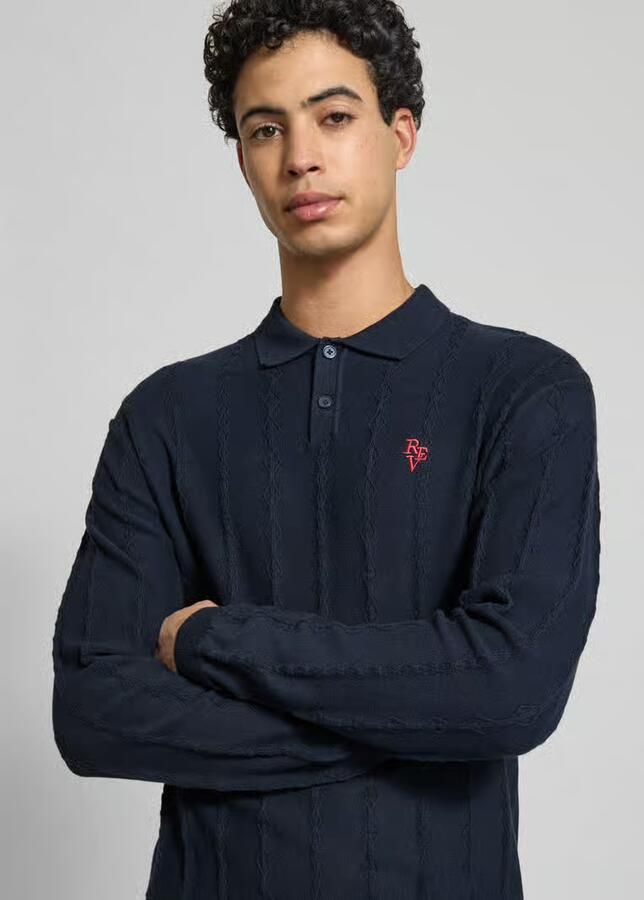 REVIEW Gebreide pullover met Structuurpatroon en Polokraag