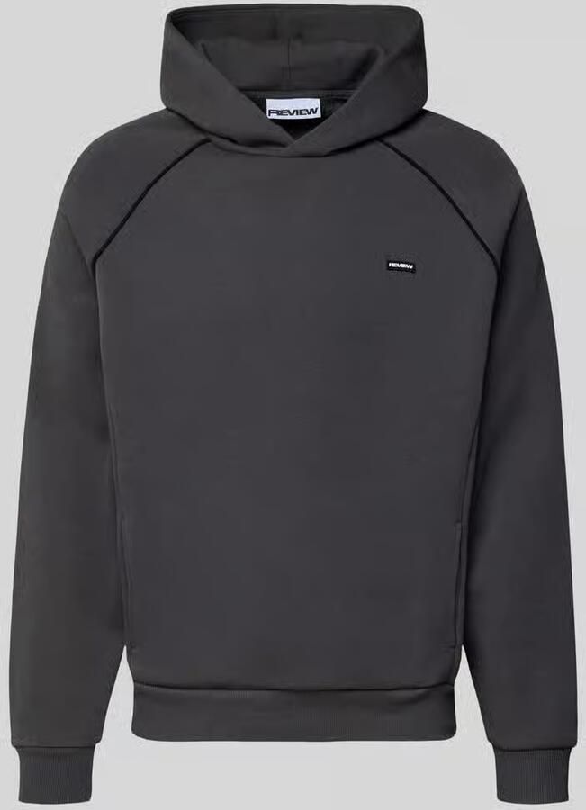 REVIEW Hoodie met logoprint en contrasterende biezen