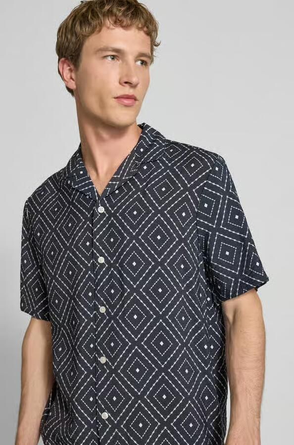 REVIEW modern fit vrijetijdsoverhemd van viscosemix met reverskraag