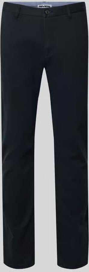 REVIEW Nauwsluitende Chino met recht silhouet en middelhoge taille