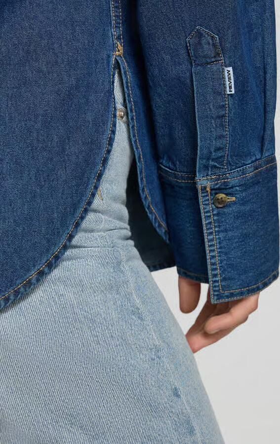 REVIEW oversized jeansblouse met borstzak