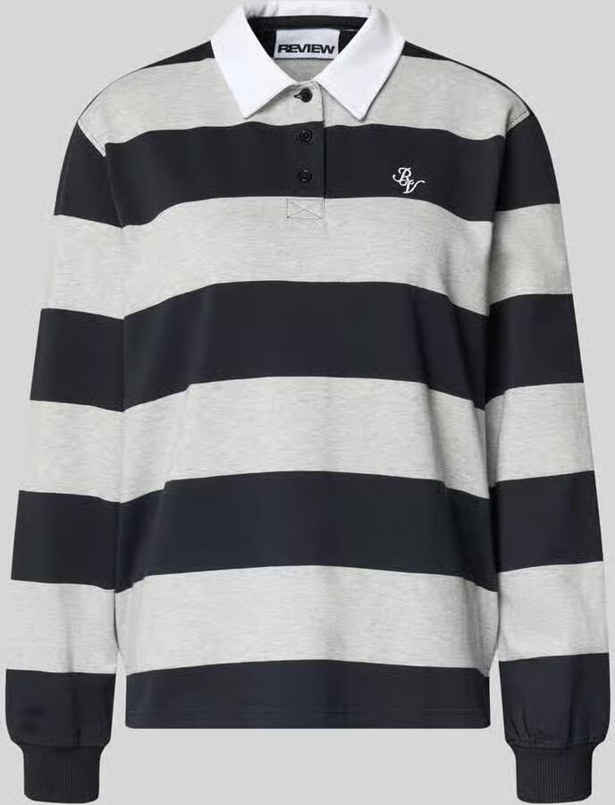 REVIEW Poloshirt met lange mouwen met strepen en contrasterende knoopsluiting