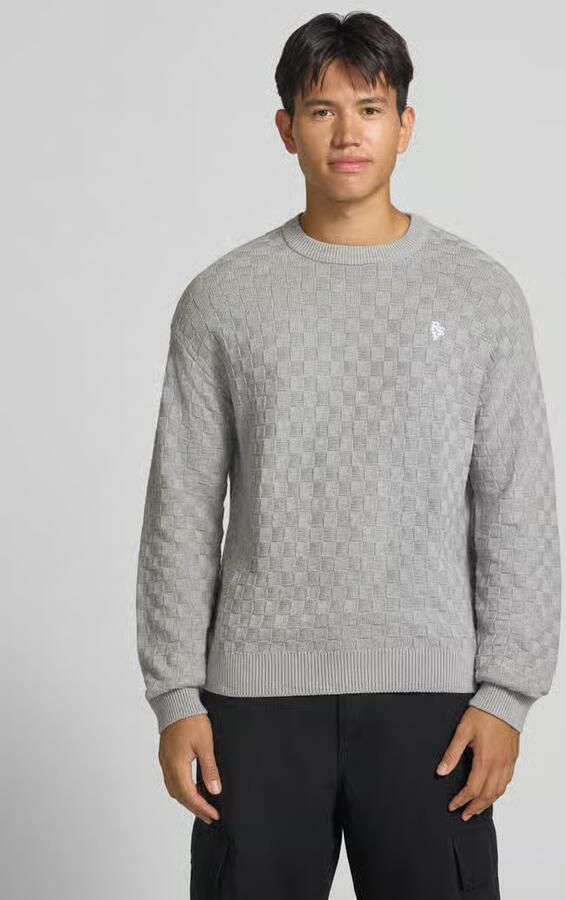 REVIEW Regular fit gebreide pullover van zuivere katoen met labeldetail - Foto 3