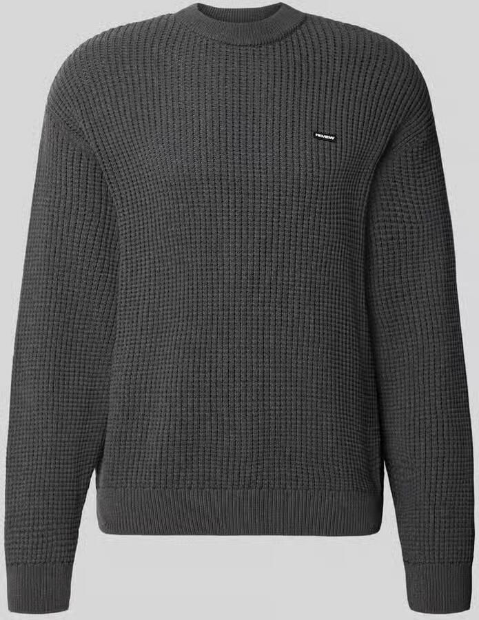 REVIEW regular fit gebreide trui van katoenmix met labelpatch
