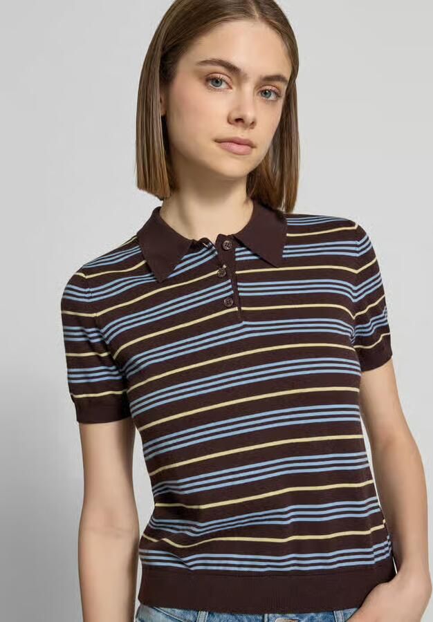 REVIEW regular fit polo-gebreid shirt met streepmotief