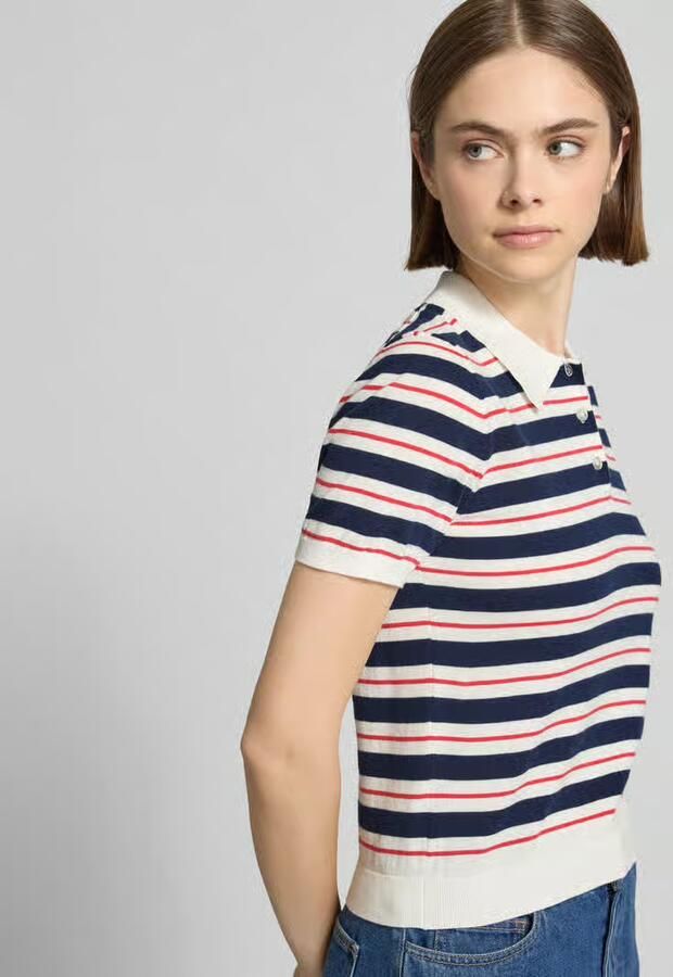 REVIEW regular fit polo-gebreid shirt met streepmotief