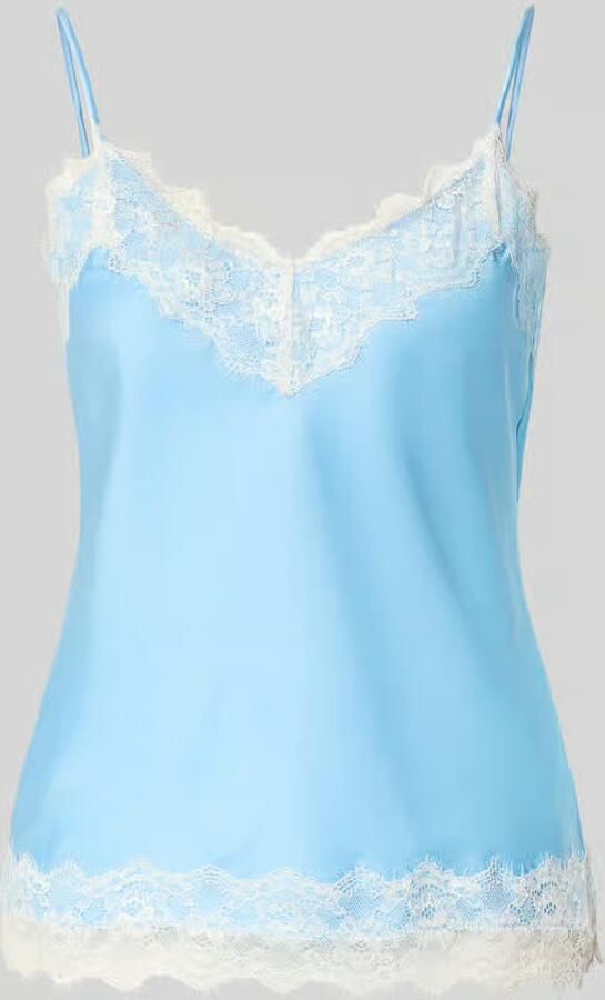 REVIEW Regular fit top van satijn met kant