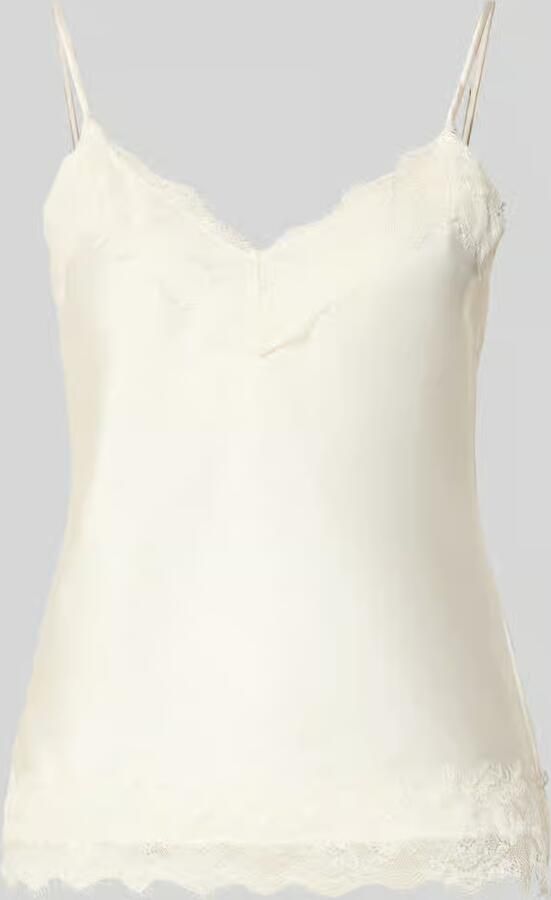 REVIEW Regular fit top van satijn met kant